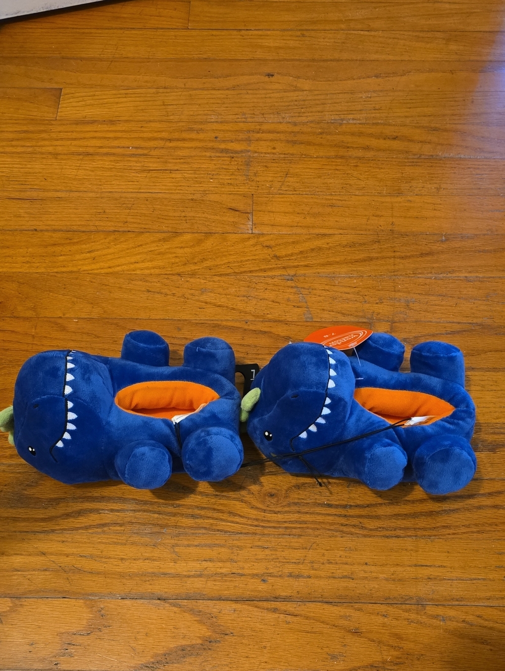 Plush Blue Dino Slippers for Kids